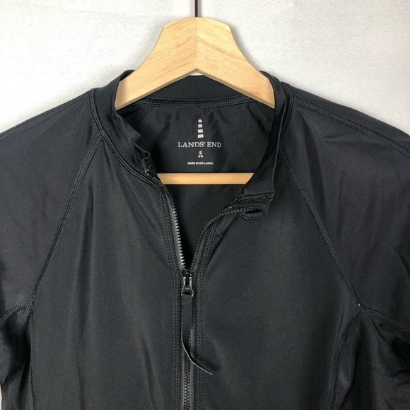 Lands' End Black Full Zip Cycling Athletic Short Sleeve Top S 6-8 - Picture 2 of 3